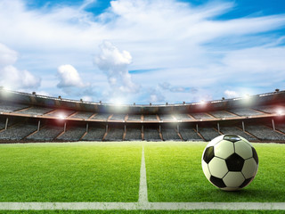 soccer ball with soccer stadium background
