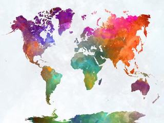 World map in watercolor