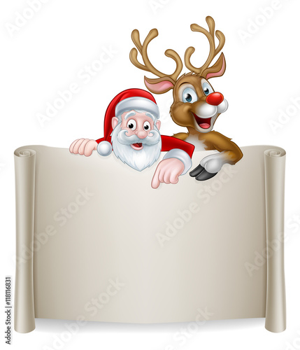 Christmas Santa Reindeer Scroll Background