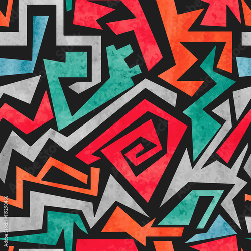 Zdjęcie XXL Akwarela graffiti wzór. Wektor kolorowy geometryczne streszczenie tło w kolorach czerwony, pomarańczowy i niebieski.