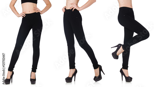 Fotoobraz na płótnie Czarni leggings w piękno mody pojęciu odizolowywającym na bielu