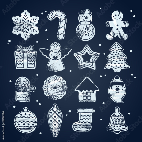 Beautiful Christmas hand drawn icons set.