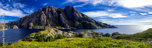  Hiking around Nusfjord , on the Lofoten Islands, Norway.