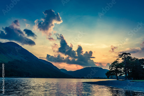 Stunning dusk at lake in District Lake, England