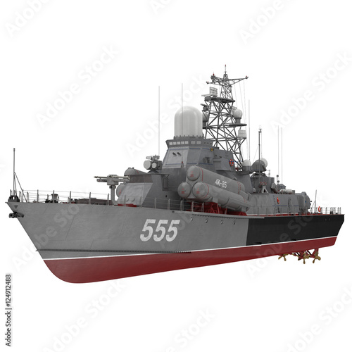 Plakat Missile Corvette z sowieckiej marynarki wojennej Nanuchka Project 1234 na białym. 3D ilustracji