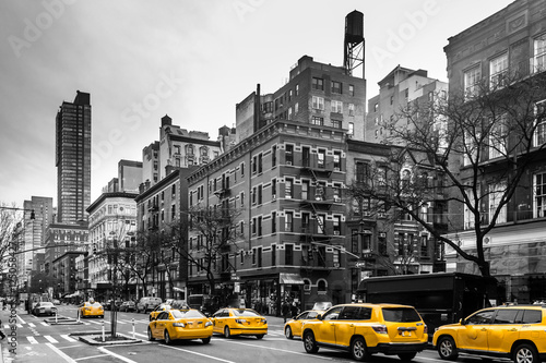 Fototapeta Yellow cabs at Upper West Site of Manhattan, New York City