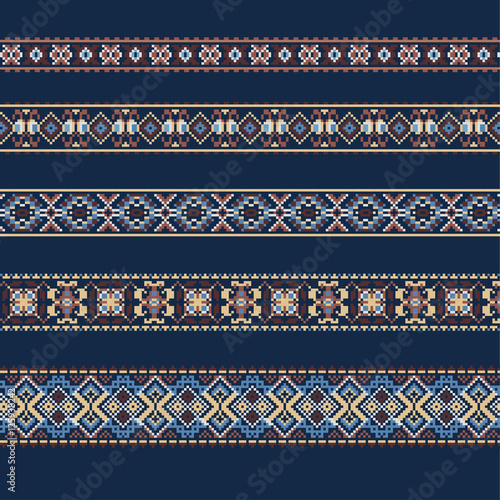  Ethnic ornamental background in blue and brown colors