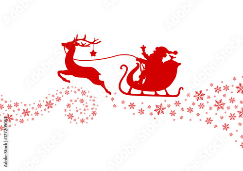 Red Christmas Sleigh With Star & Snowflakes Swirl
