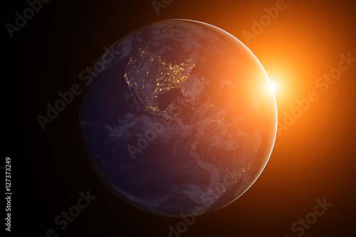 The Earth from space at night. South and North America.