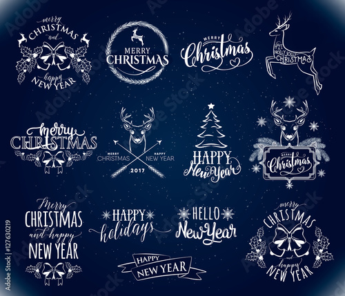 Vector illustration of Merry Christmas and Happy New Year set