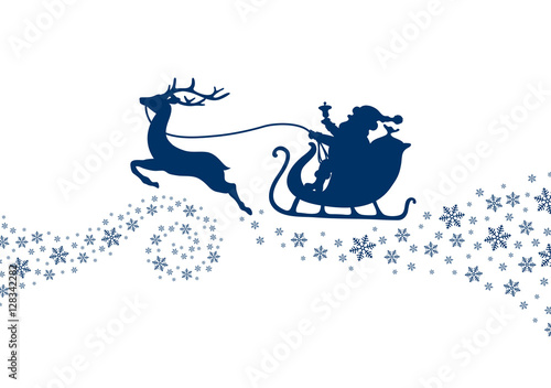 Dark Blue Christmas Sleigh & Snowflakes Swirl