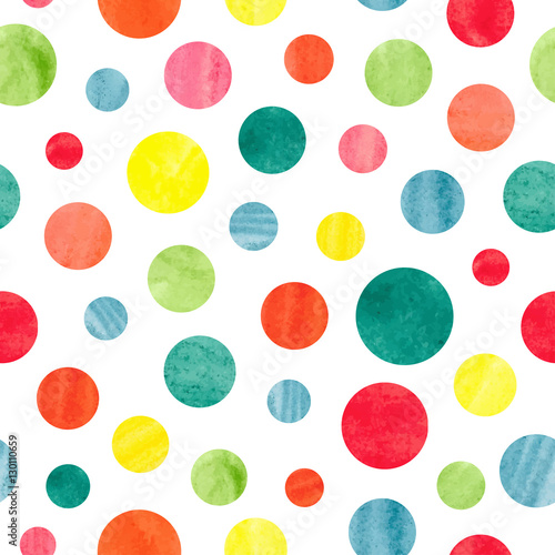  Seamless colorful dots pattern. Vector background with watercolor circles. 
