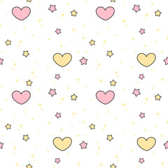 cute lovely pink yellow hearts and stars seamless vector pattern background illustration

