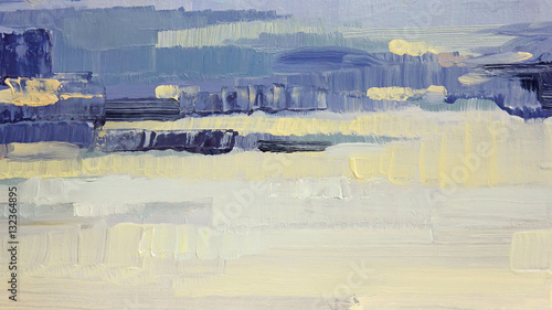 Brushstrokes of blue and yellow oil paint on canvas. Abstract background. © milka-kotka