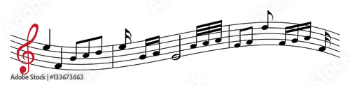 Fototapeta Musiknoten mit einem roten Violinschlüssel