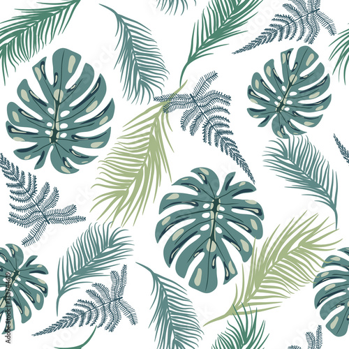 Fototapeta Tropical trendy seamless pattern with exotic plant leaves