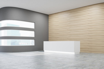 office with wooden walls, reception