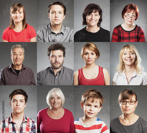 Fotoobraz na płótnie Grupa ludzi, portret kolaż z dwunastu pojedynczych obrazów