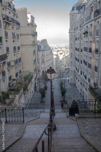Fototapeta Typical staircase in Montmartre, Paris in winter 