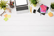 Creative person's desk from above Creative person's desk from above