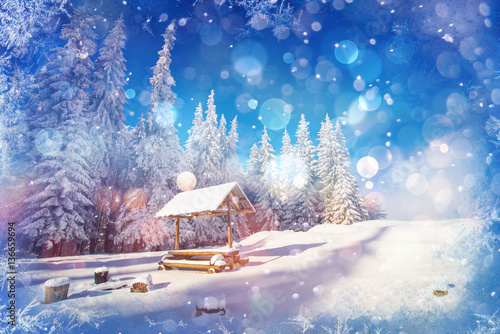 starry sky in a fantastic New Year's Eve. Winter background with