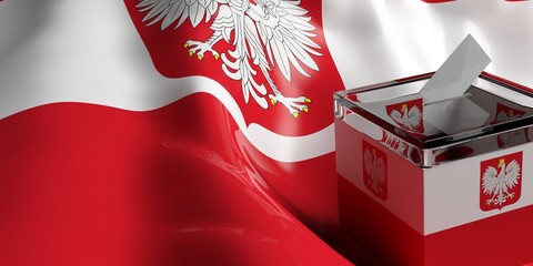 Ballot box on Poland flag background, 3d illustration