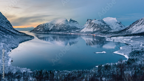  Polar night, Bergsfjord near Bergsbotn at Senja, Norway.