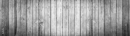 Fototapeta Panorama, old black and white wooden background, painted wood texture