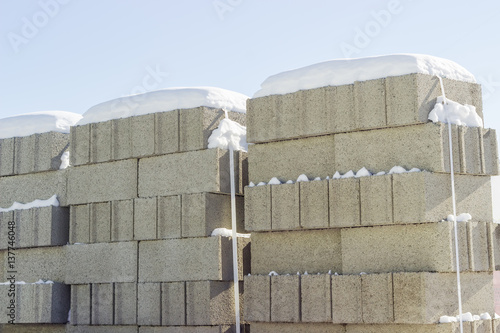 Concrete masonry units closeup on an outdoor warehouse