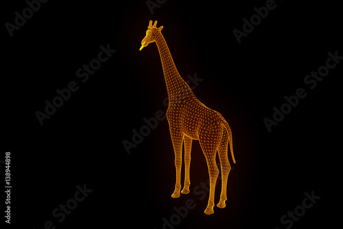 Obraz Fotograficzny Giraffe in Hologram Wireframe Style. Nice 3D Rendering