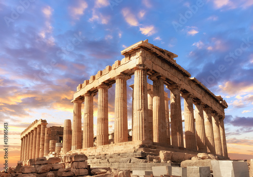  Parthenon on the Acropolis in Athens, Greece on a sunset