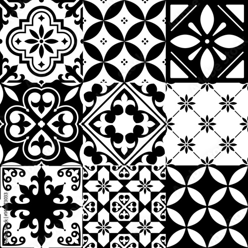 Spanish tiles, Moroccan tiles design, seamless black pattern