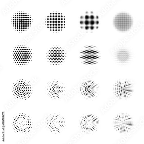 Zdjęcie XXL Set Halftone okręgi odizolowywający na białym tle Kolekcja halftone skutka kropki wzory.