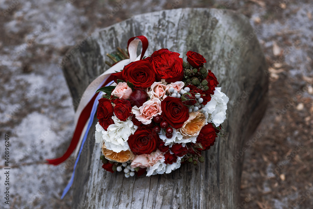 beautiful wedding bouquet of roses closeup