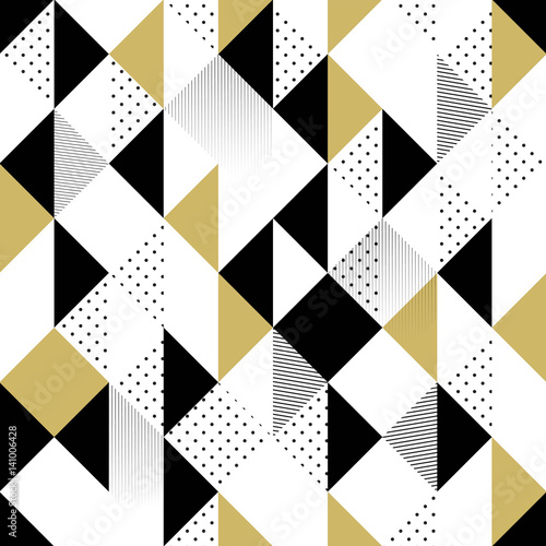  Abstract Seamless Pattern. Seamless Pattern with Triangles. Gold black and white triangle Pattern . Vector illustration