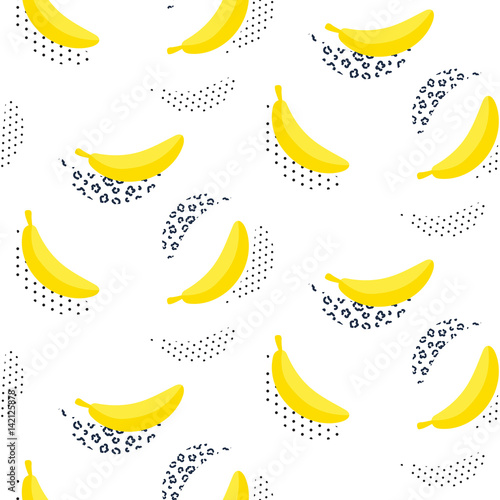 Fototapeta Banana pop art seamless vector pattern on white. Summer fruit repeat background.