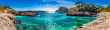 Island scenery, seascape Spain Majorca, beach bay Cala s'Almunia, beautiful coastline Mediterranean Sea