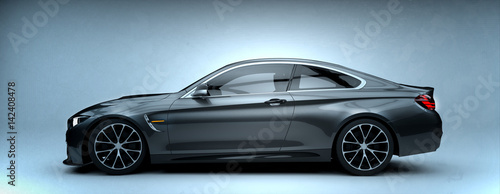 Plakat Generic brand less gray car - side view (with grunge overlay) - 3d illustration