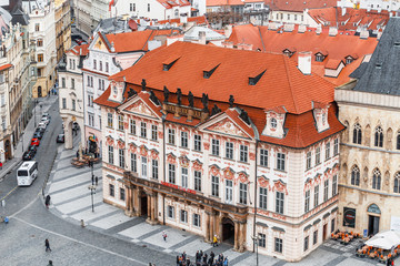 Rococo Palace of Kinsky with the National Gallery in the Old Town Square in Prague