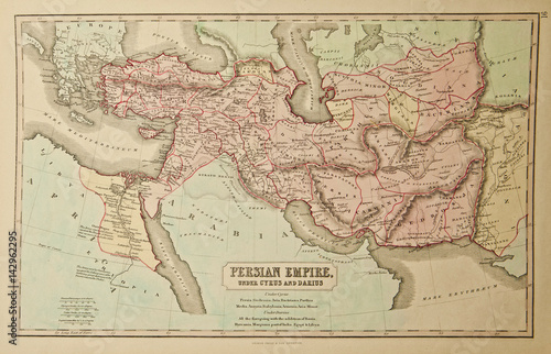 Zdjęcie XXL Imperium perskie. Starożytna mapa świata. Starożytna mapa świata. Wydane przez George'a Philipa i syna w Londynie w 1857 r. I nie podlegają prawom autorskim.
