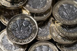 stack of new pound coins introduced in Britain in 2017, front and back stack of new pound coins introduced in Britain in 2017, front and back