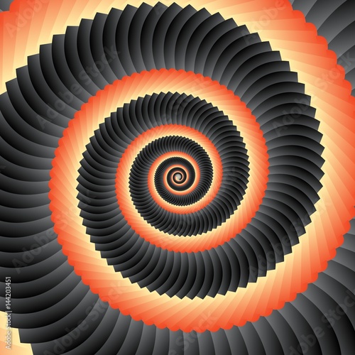 Plakat Geometria Into Infinity. Abstrakcjonistyczny geometrical koncentryczny zawijasa tło. Struktury podobne do muszli morskich. Fraktal wirowa tła. Koncentryczna geometria owijania.