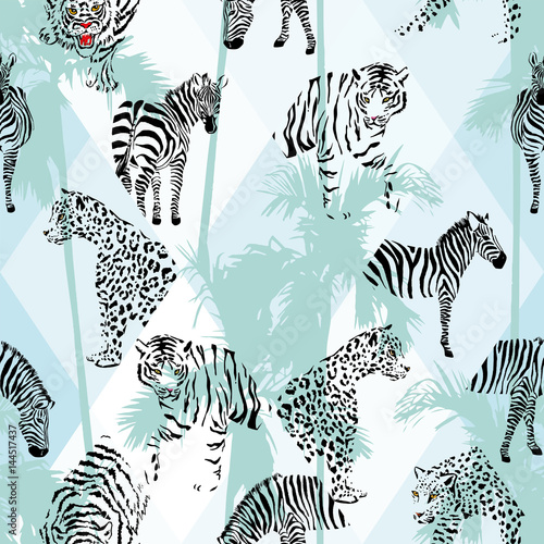 Naklejka dekoracyjna Patchwork tropical black color animals seamless background