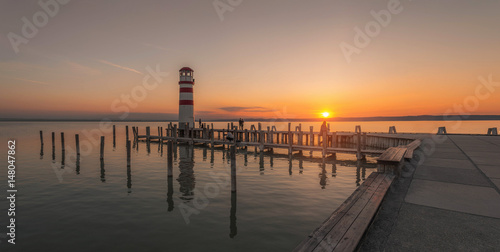 Plakat Neusiedlersee o zachodzie słońca, Podersdorf Burgenland Austria, Austria, Surf World Cup,