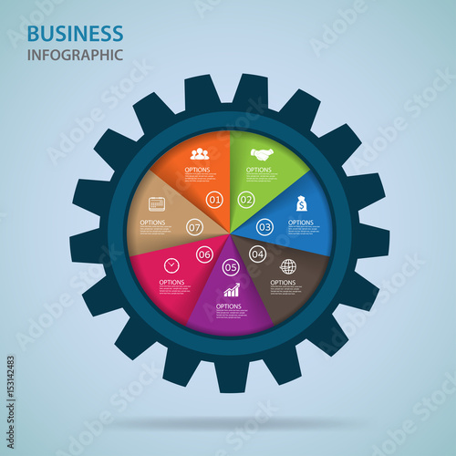 Modern infographics process  with connected , icons and text for 7 steps.
