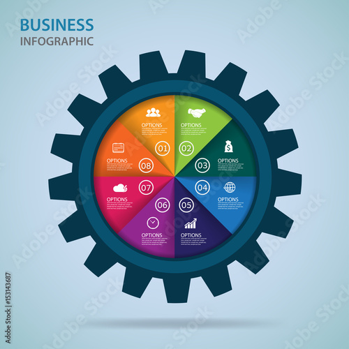 Modern infographics process  with connected , icons and text for 8 steps.