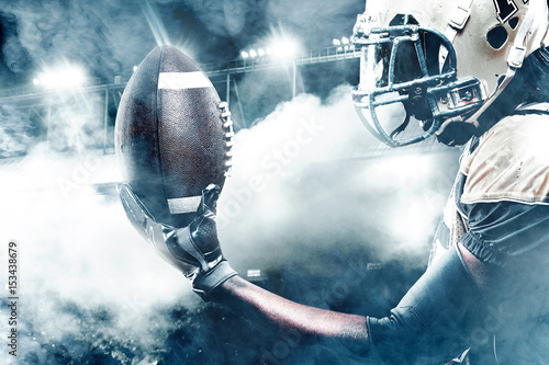 American football sportsman player on stadium running in action