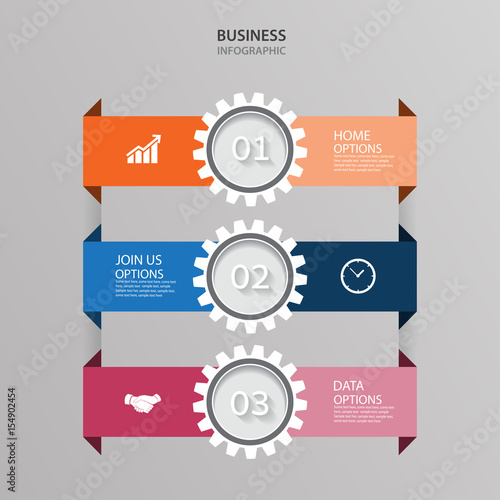 Modern infographics process  with connected , icons and text for 3 steps.