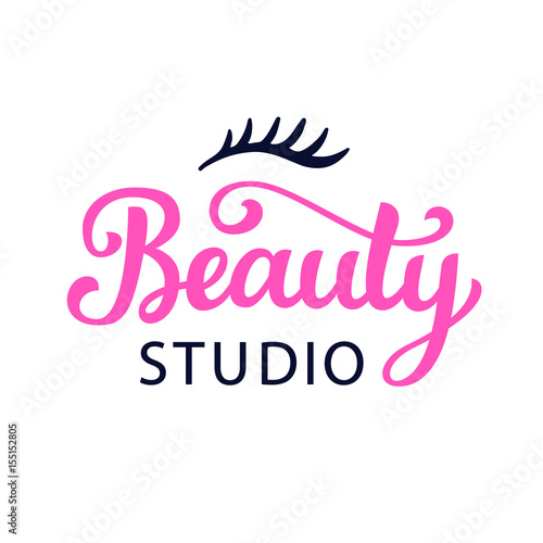 Obraz na płótnie Logo Beauty Studio różowo-czarne napisy na białym tle