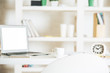 Office workplace with white notebook Office workplace with white notebook